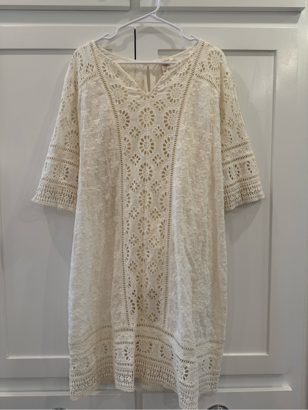 Sundance Size 16 Ivory Eyelet Lace Embroidered Cotton Shift Dress Boho Lined - Picture 2 of 9